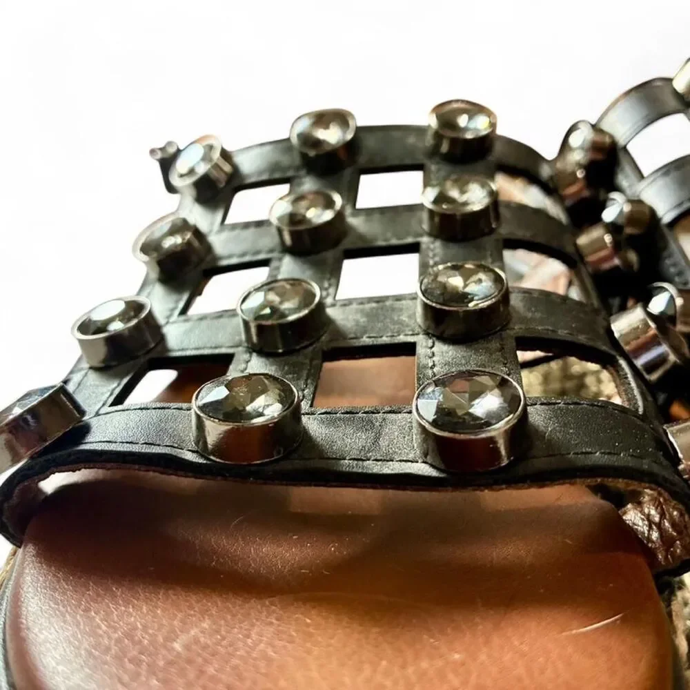 Cafenoir Chunky Platform Black Rhinestone Sandals